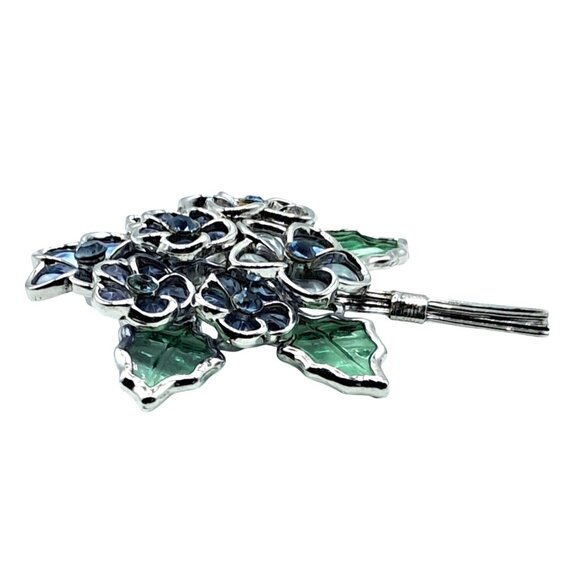 Vintage Coro Floral Brooch Gripoix Pilque A Jour Poured Stained Glass Purple Blu - Picture 3 of 12